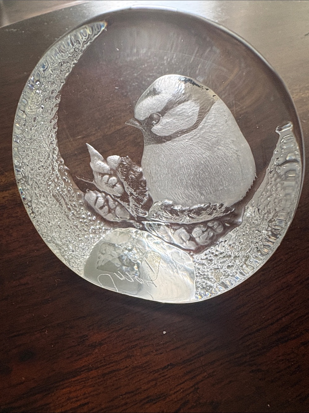Mats Jonasson Crystal Paperweight – Etched Bird on Branch 🇸🇪🐦✨